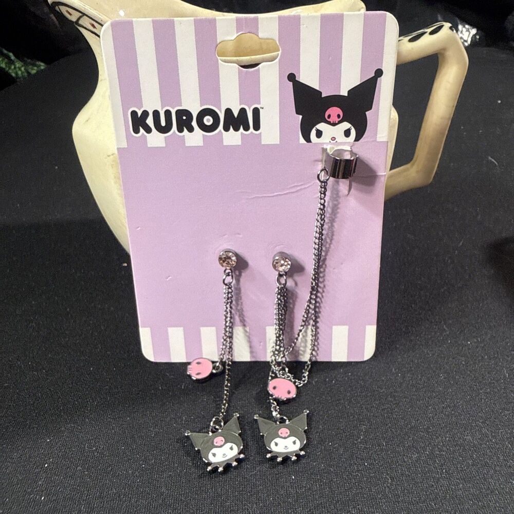 Kuromi Character & Ear Cuff Dangle Earring Set 22” NWT SIL-34706